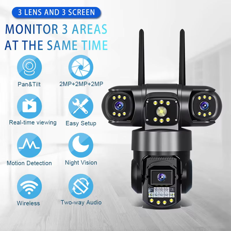 3 Lens 3 Screens WiFi PTZ Camera AP Hostop Two-voice Way Ourdoor Network Home Smart CCTV WIFI Camera