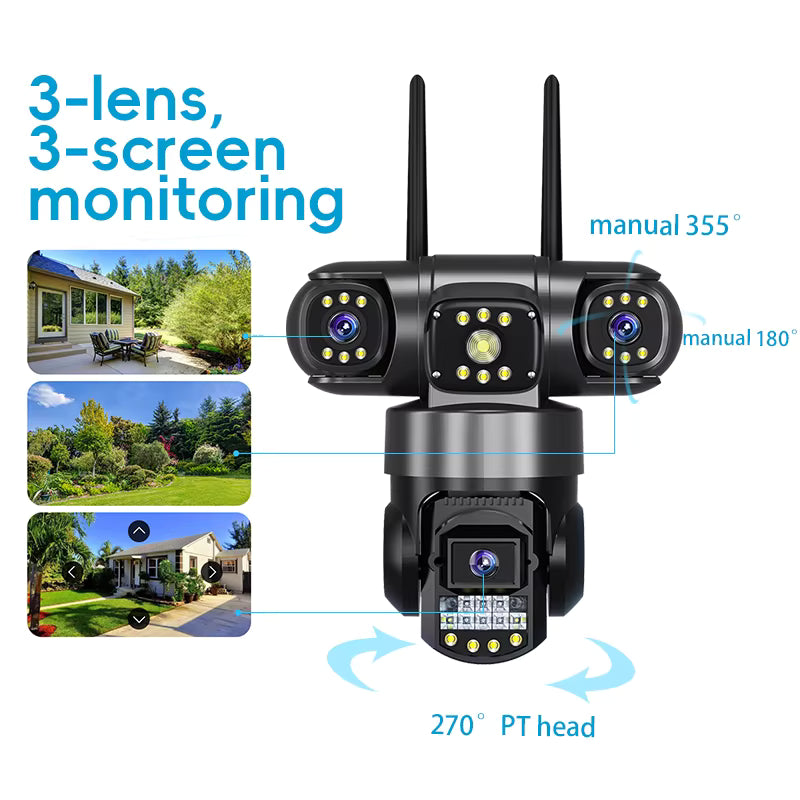 3 Lens 3 Screens WiFi PTZ Camera AP Hostop Two-voice Way Ourdoor Network Home Smart CCTV WIFI Camera