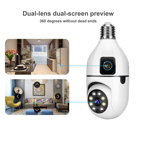 V380 Dual Lens Camera 4MP Smart Home PT Camera Powered by E27 Holder Indoor Lamp Dual Lens Camera