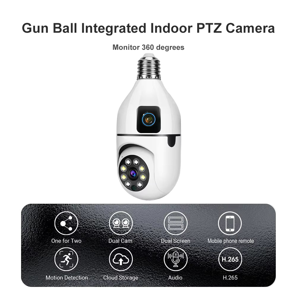 V380 Dual Lens Camera 4MP Smart Home PT Camera Powered by E27 Holder Indoor Lamp Dual Lens Camera