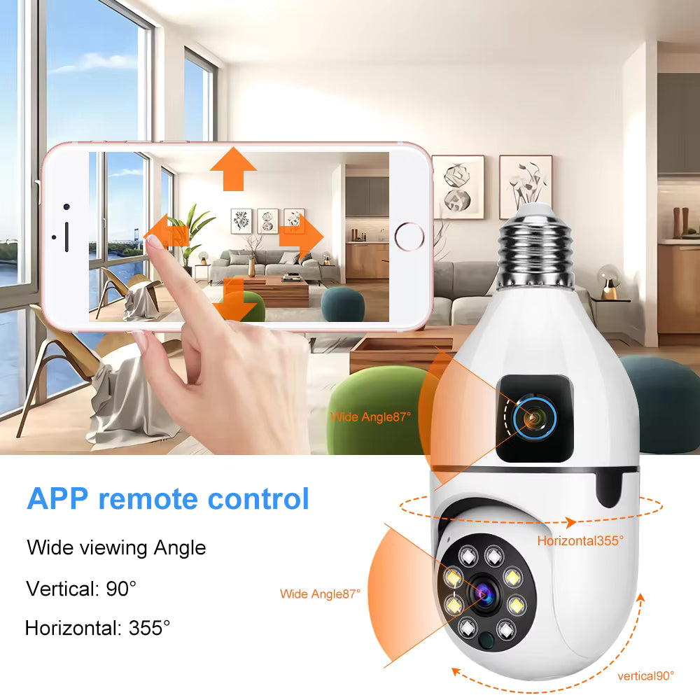 V380 Dual Lens Camera 4MP Smart Home PT Camera Powered by E27 Holder Indoor Lamp Dual Lens Camera