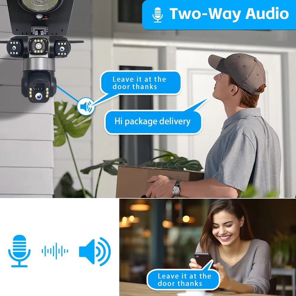 New V380 PRO 4G Solar Street Light Camera 6MP 3-lens PTZ 360° Home Security System Wireless 4G Two-Way Audio CMOS Panel CCTV