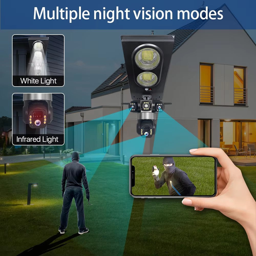 New V380 PRO 4G Solar Street Light Camera 6MP 3-lens PTZ 360° Home Security System Wireless 4G Two-Way Audio CMOS Panel CCTV