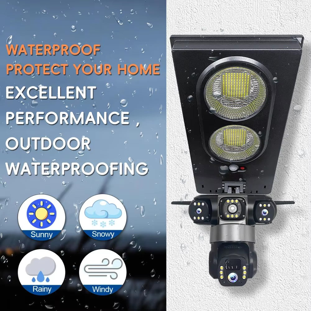 New V380 PRO 4G Solar Street Light Camera 6MP 3-lens PTZ 360° Home Security System Wireless 4G Two-Way Audio CMOS Panel CCTV