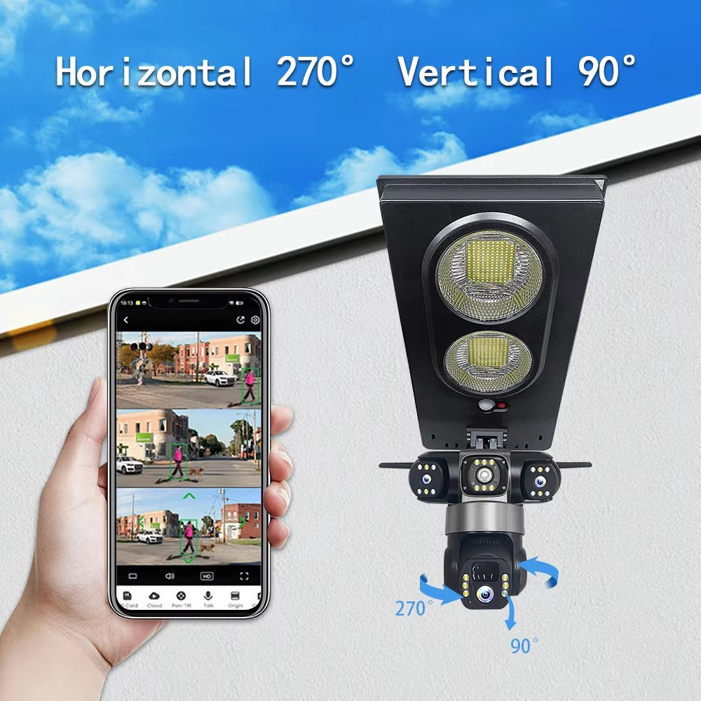 New V380 PRO 4G Solar Street Light Camera 6MP 3-lens PTZ 360° Home Security System Wireless 4G Two-Way Audio CMOS Panel CCTV